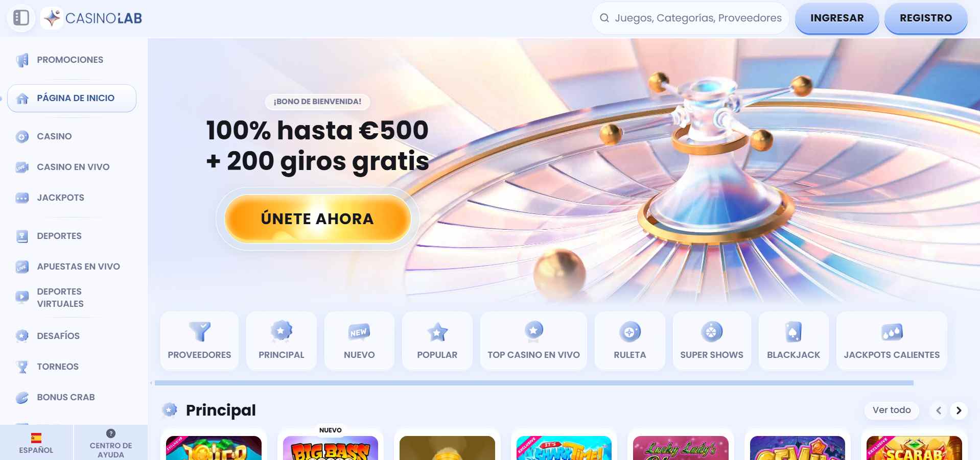 Casinolab registro inicial