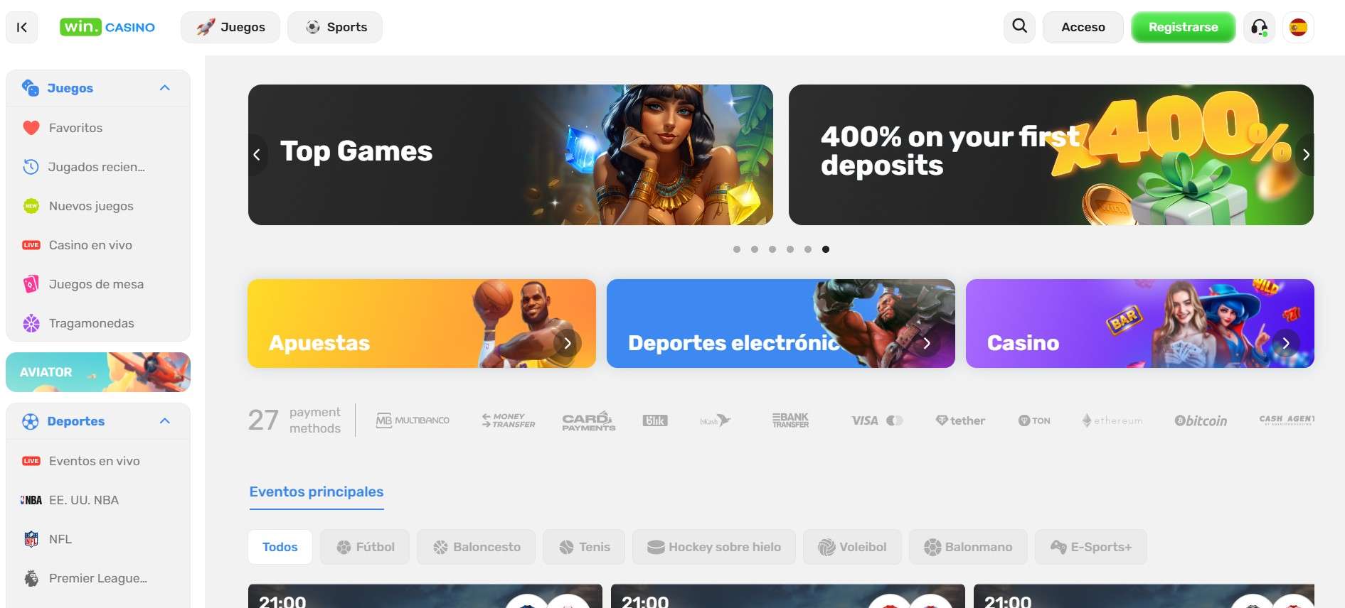 Juegos de casino en WinCasino
