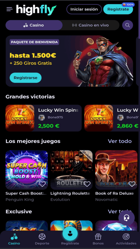 Página principal de Highfly Casino