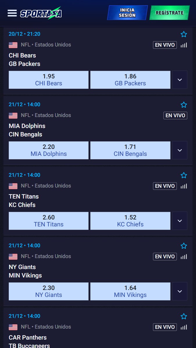 Sportaza Apuestas de la NFL en vivo