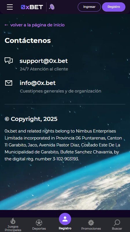 0xBet technical support page