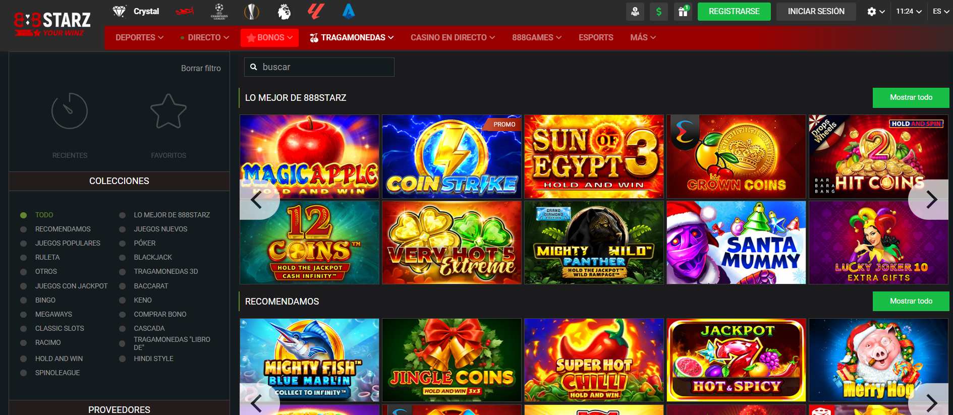 Sección de casino en línea en 888starz