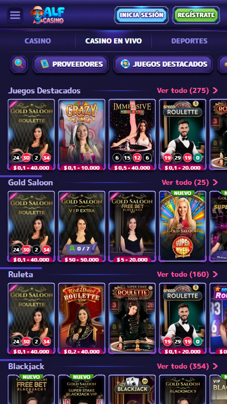 Alf Casino juegos en vivo