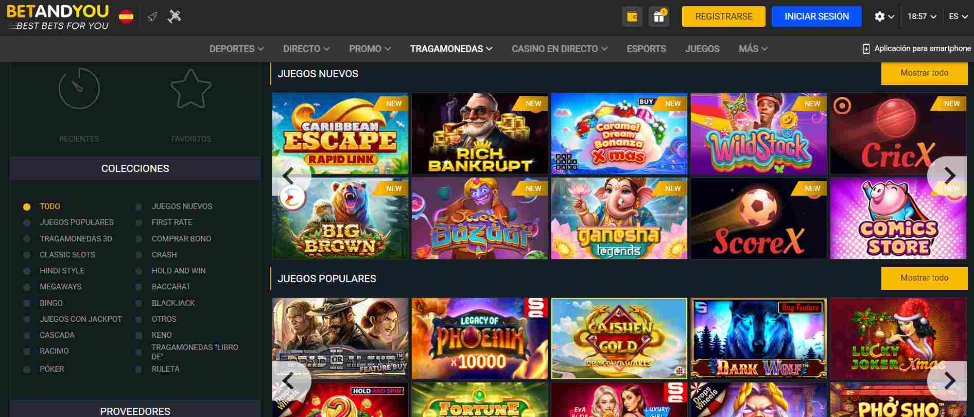 Sección de casino en línea en betandyou