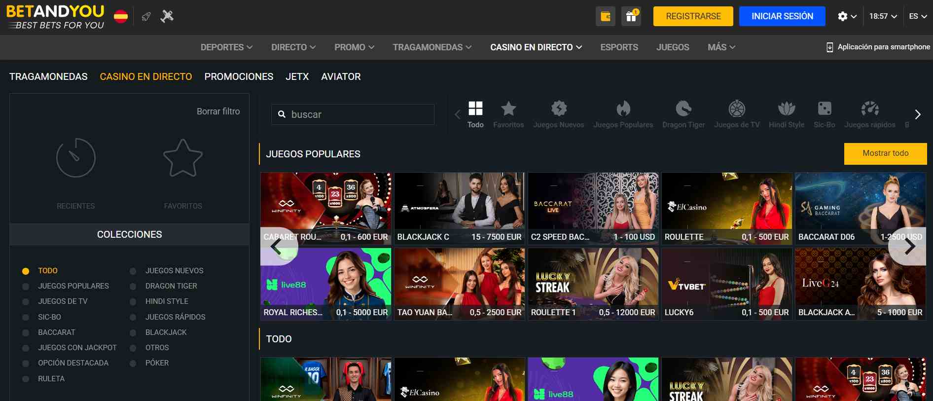 BetAndYou casino en vivo