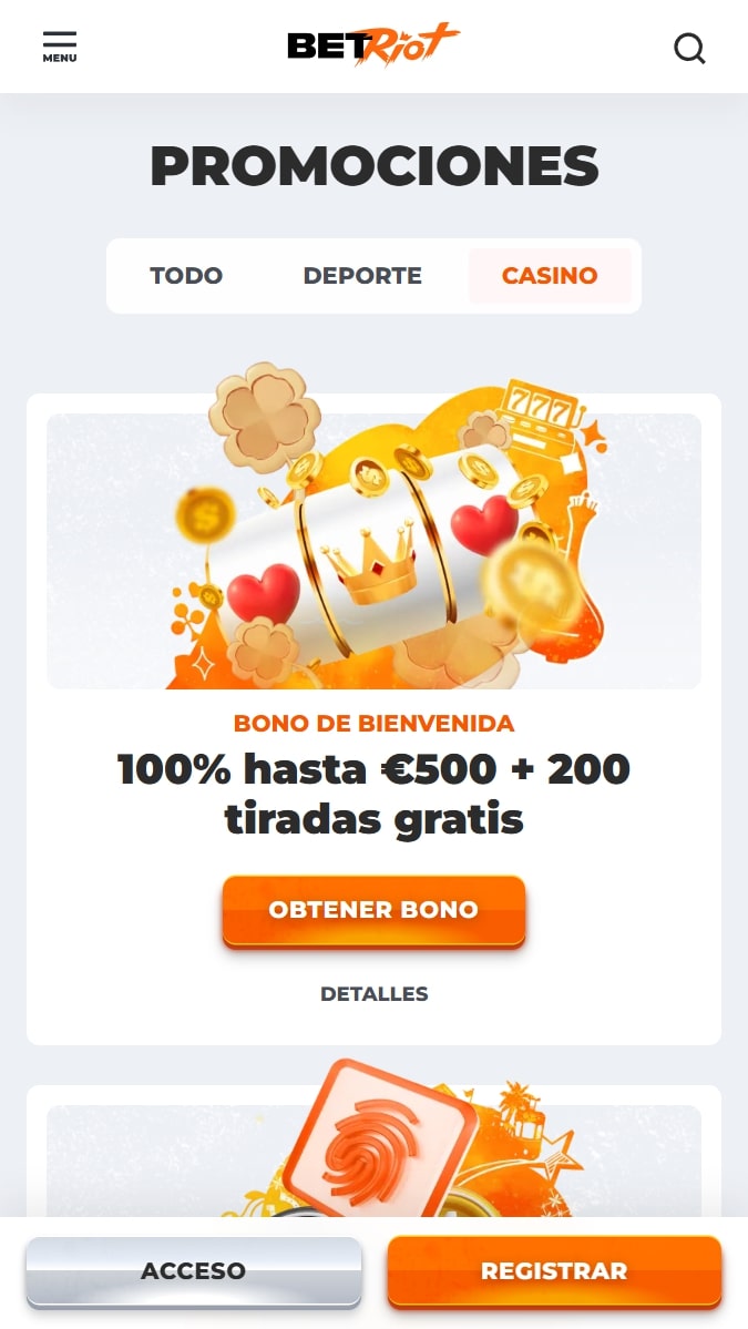 Bonos y promociones disponibles en BetRiot Casino España