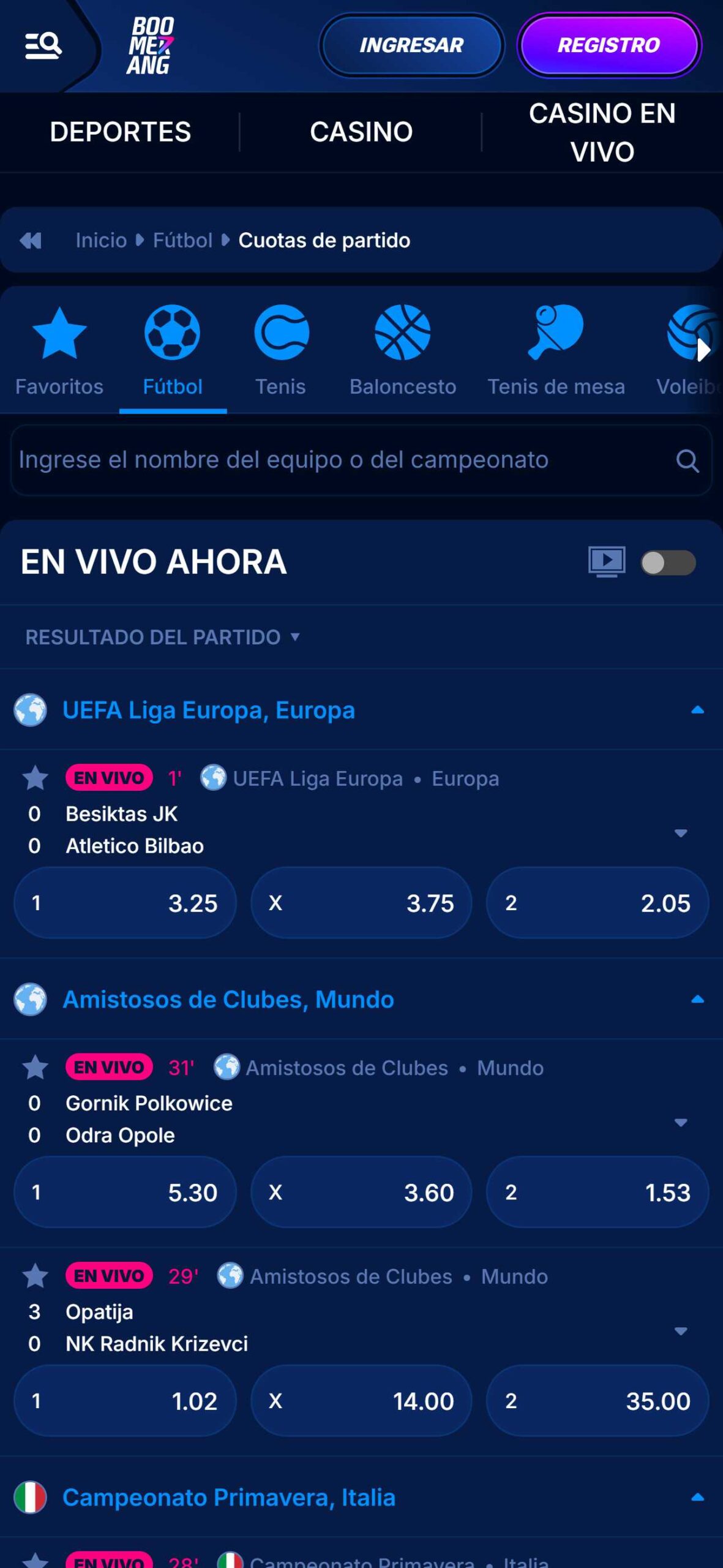 Boomerang-bet Bookmaker Live Betting Spain (mobile), apuestaes.net