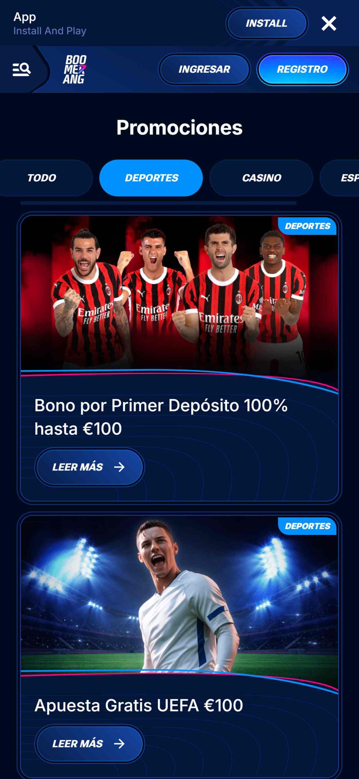 Boomerang-bet Bookmaker Sport Bonuses Spain (mobile), apuestaes.net