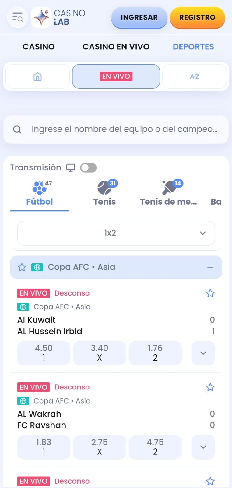 Casinolab móvil deportes