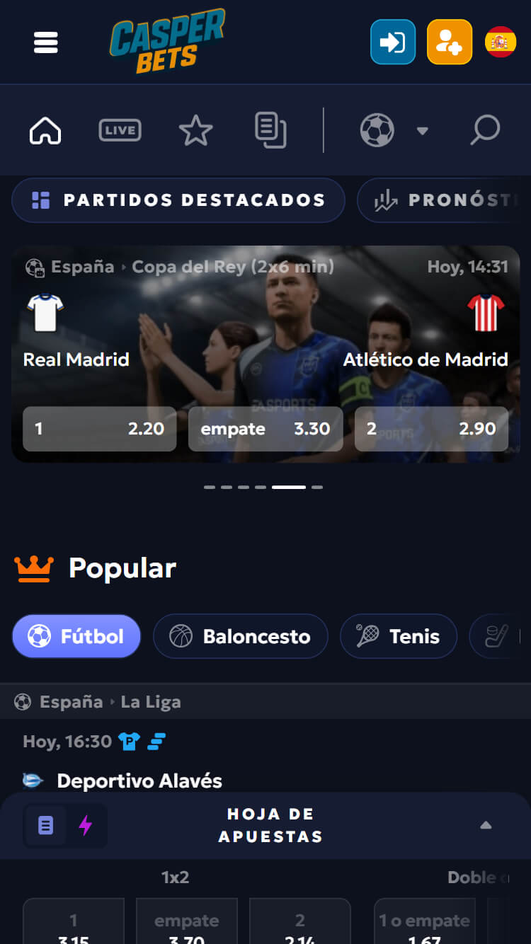 CasperBets Deportes y mercados