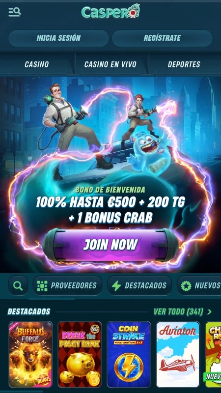 Página principal del casino Caspero