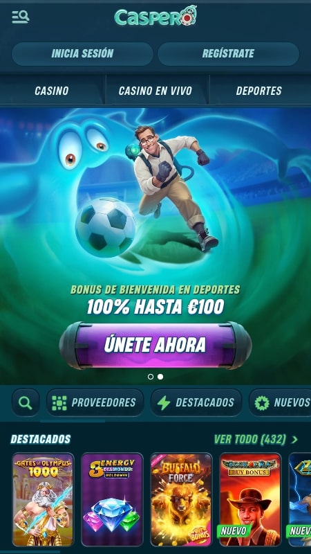 Página principal de la casa de apuestas Caspero