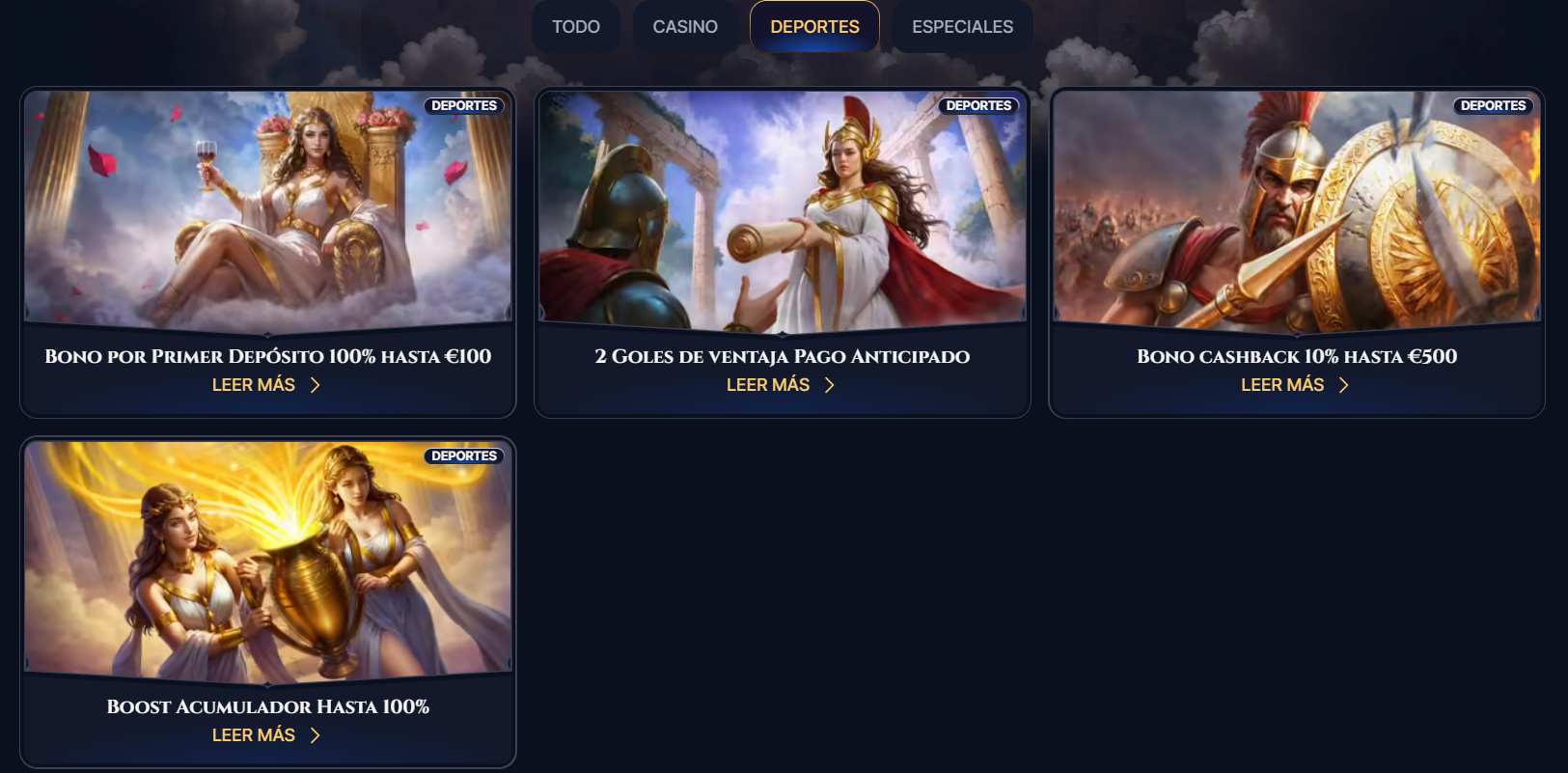 Página de promociones en Cazeus