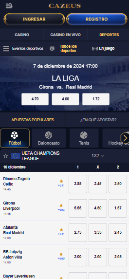 Sección de apuestas deportivas en línea en cazeus
