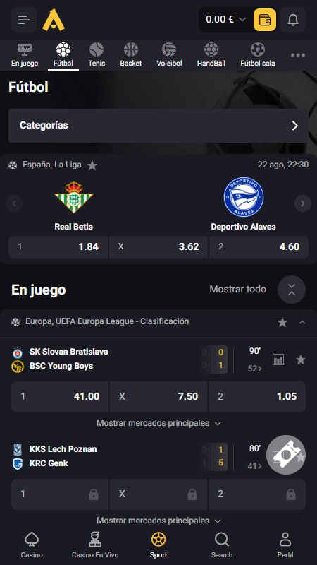 Deportes y mercados en Amonbet 