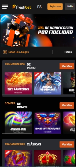 Interfaz del casino de Freshbet