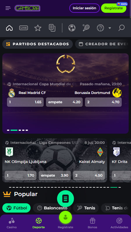 Entra en la web de Gambloria Casa de Apuestas