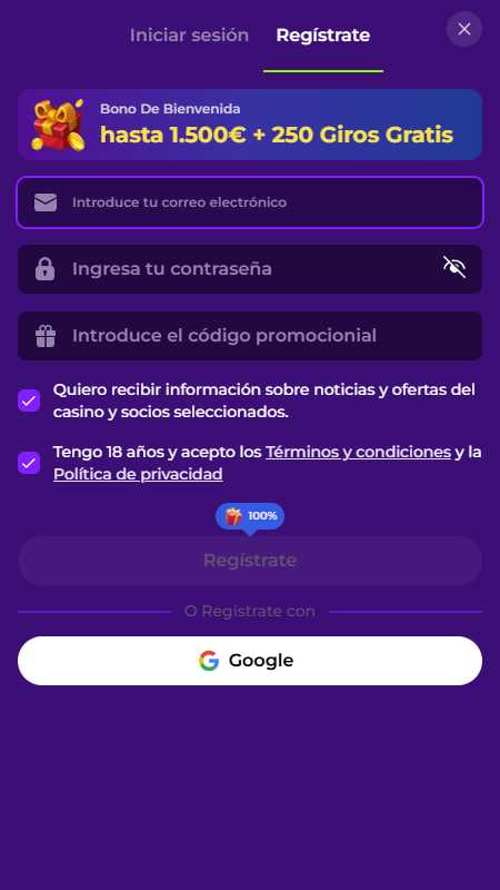 Introduce tu correo electrónico en Gambloria Casa de Apuestas
