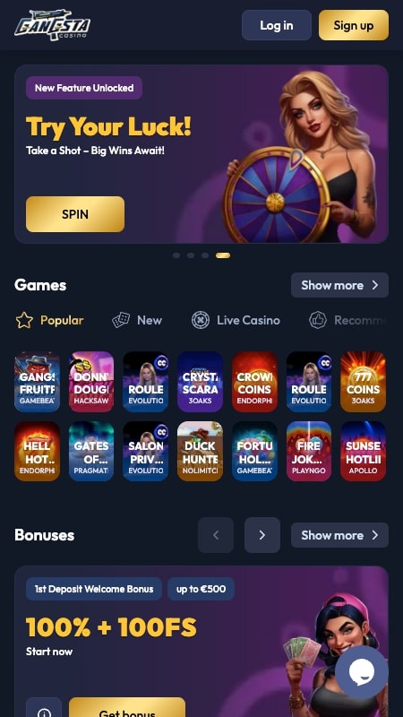 Página principal del casino Gangsta