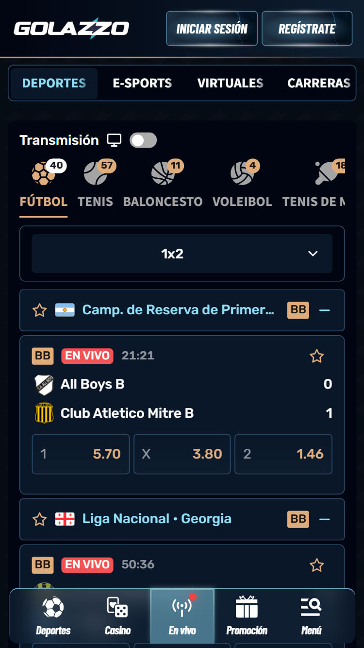 Apuestas en vivo en Golazzo