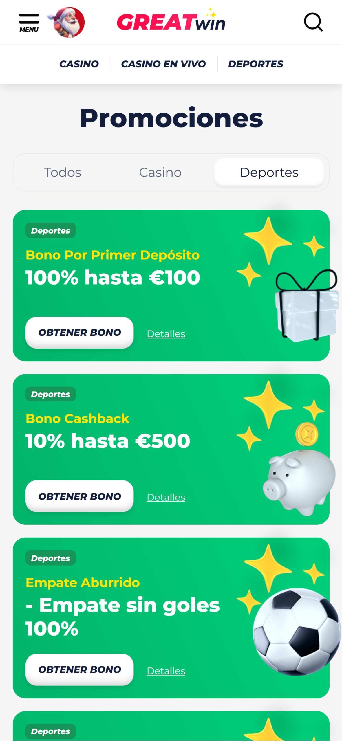 Página de promociones en greatwin