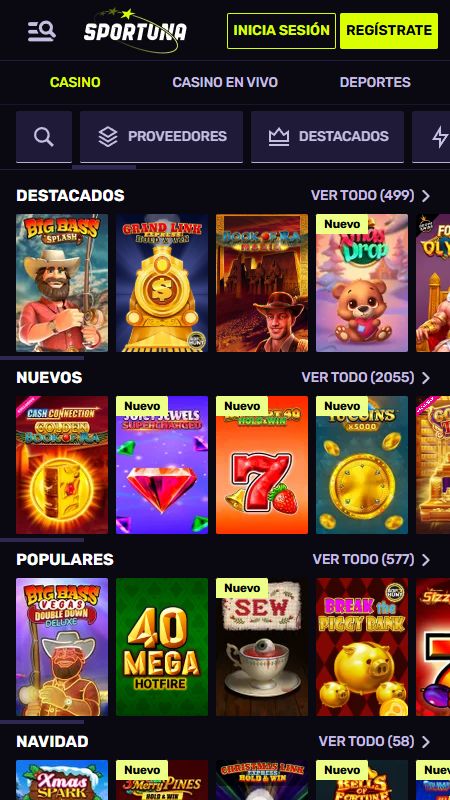 Sección de casino en línea en Sportuna