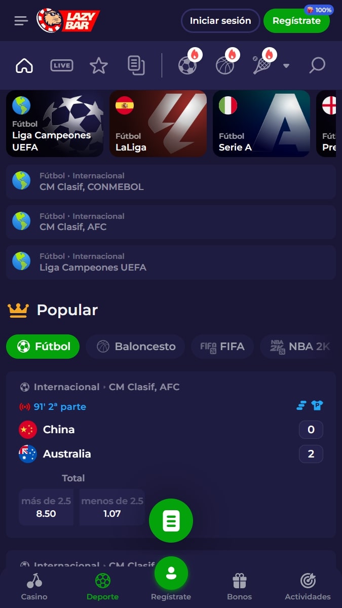 UEFA Champions League Deportes disponibles en Lazybar