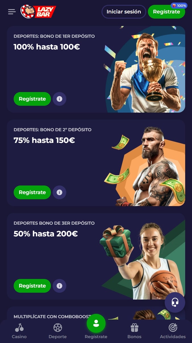 Bono de bienvenida Bono y promociones que ofrece Lazybar España