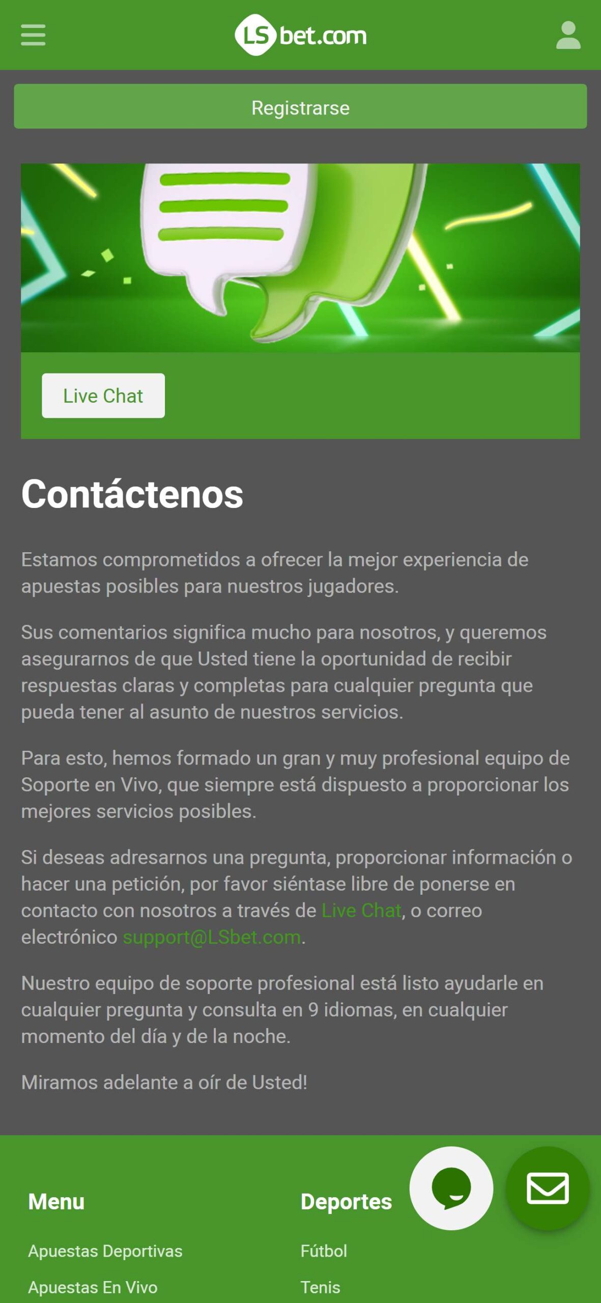 LSBet Support (mobile), apuestaes.net