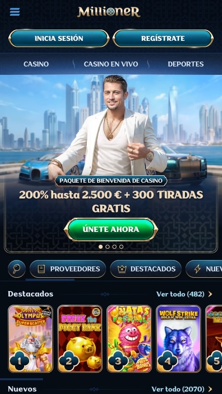 Página principal del casino Millioner