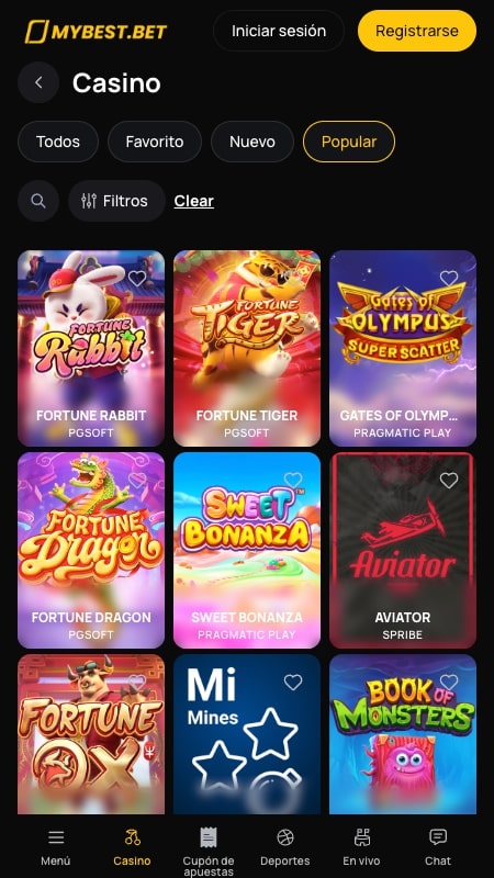 Interfaz del casino de MyBest