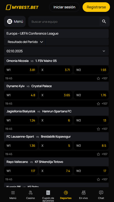 Deportes y mercados en MyBest Casa de Apuestas