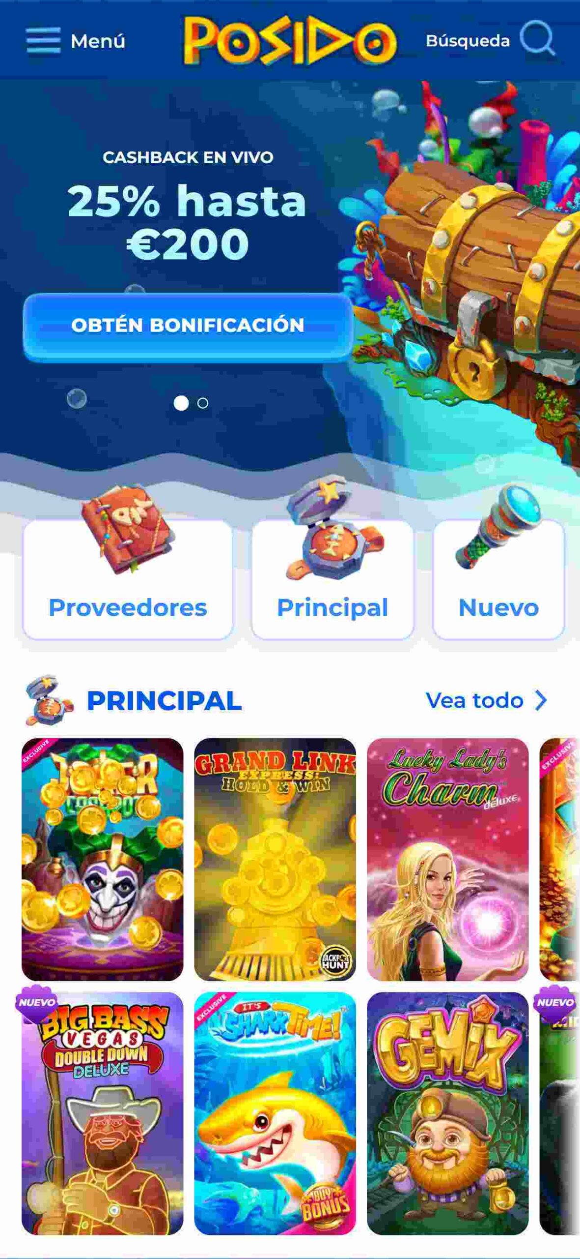 Interfaz del casino de Posido