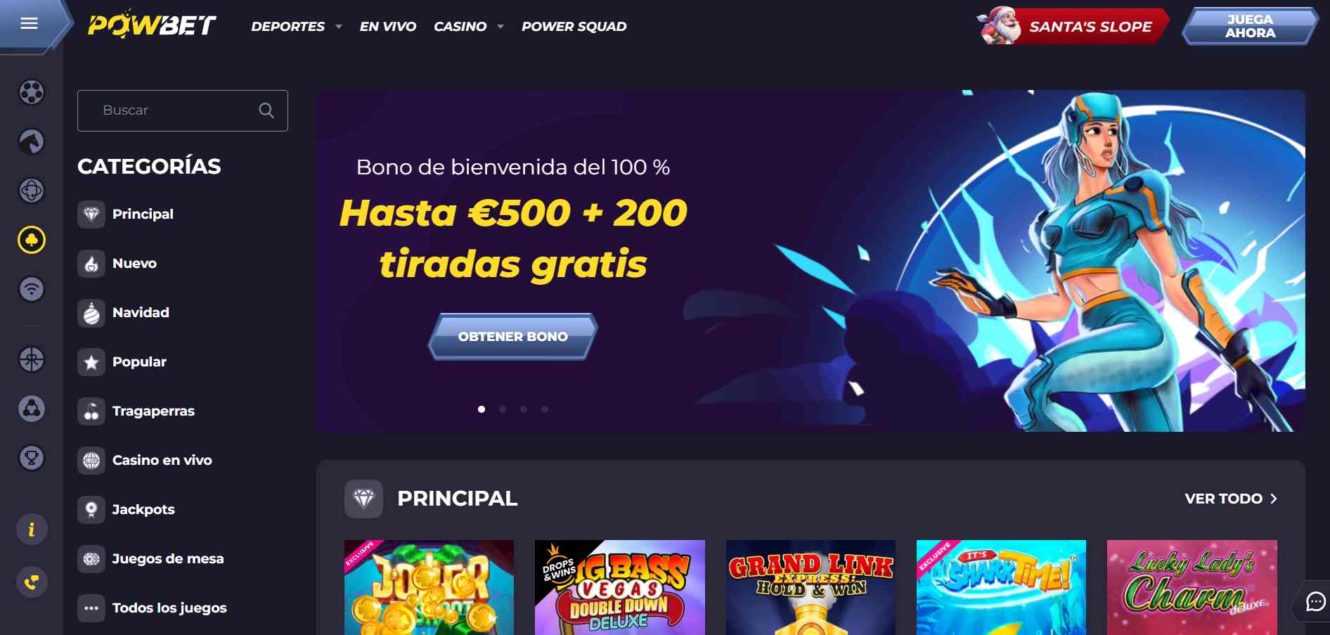 Sección de casino en línea en Powbet
