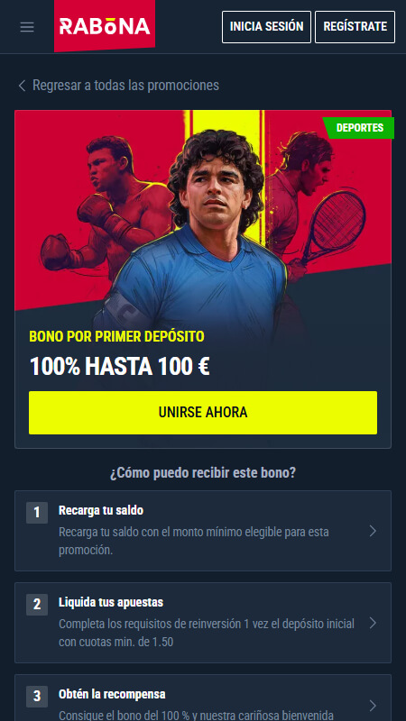 Bono por primer depósito en Rabona