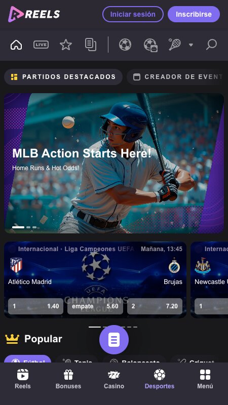 Interfaz de apuestas deportivas de ReelsIO