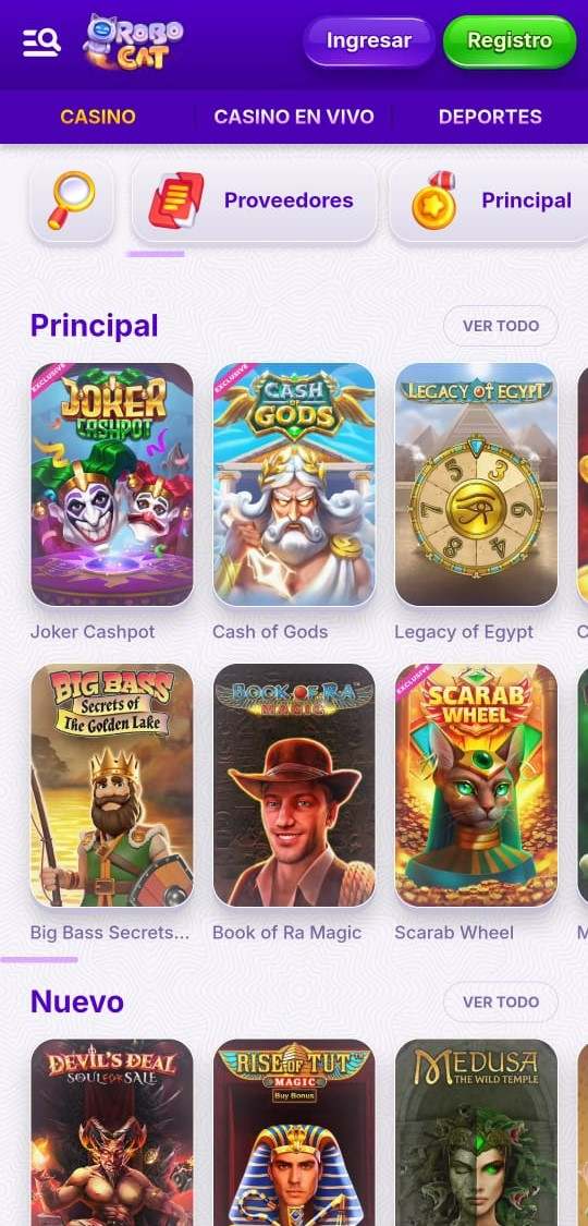 Interfaz del casino de Robocat