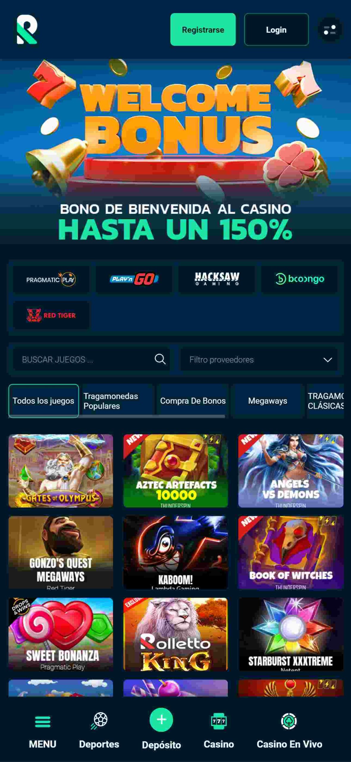 Interfaz del casino de Rolletto
