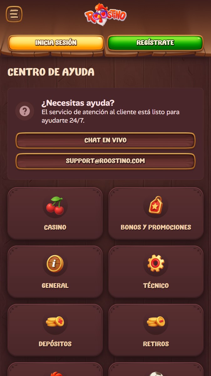 Centro de ayuda en Roostino casino