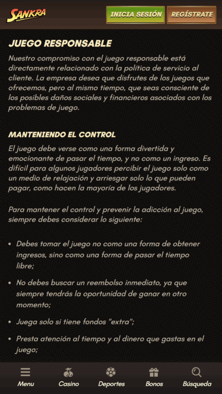 Sankra Juego responsable