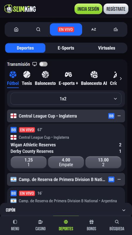 Apuestas en vivo y streaming en Slimking