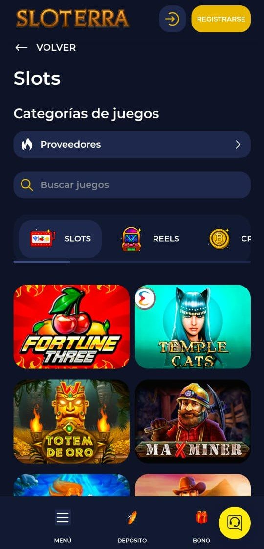 Sección de casino en línea en Sloterra