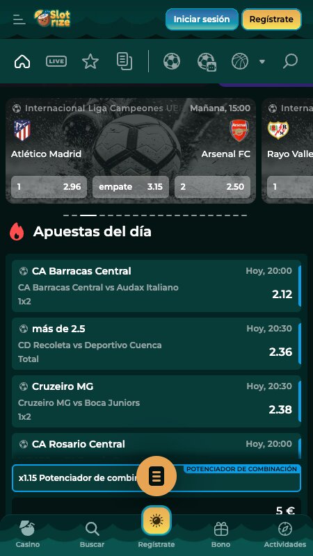 Interfaz de apuestas deportivas de Slotrize