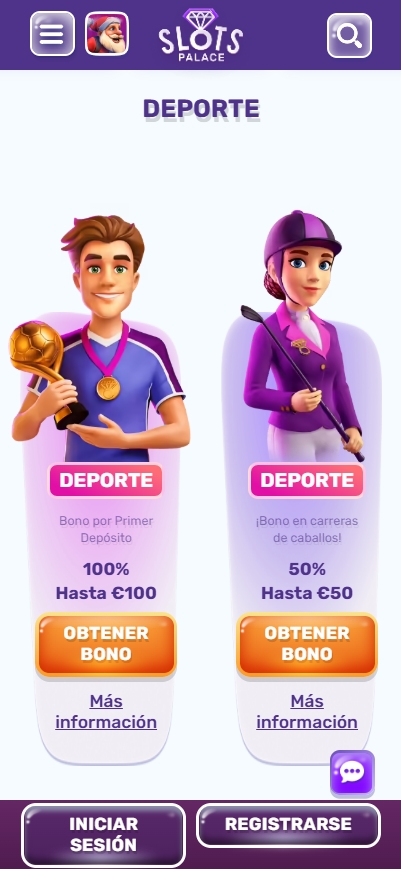 Página de promociones en Slotspalace
