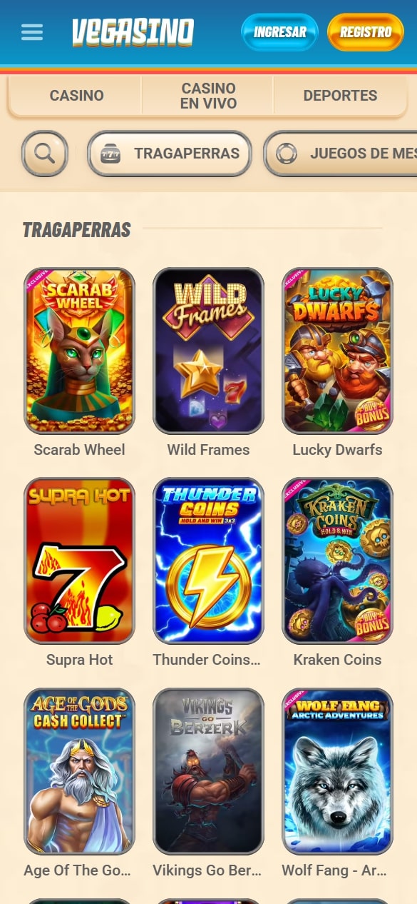 Juegos de Tragaperras en Vegasino Casino