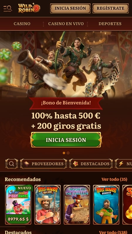 Página principal del casino WildRobin