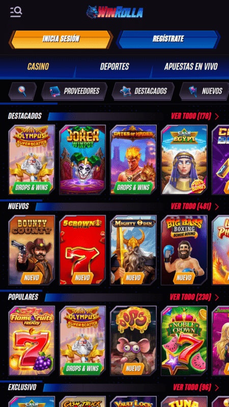 Lista de juegos de casino de WinRolla