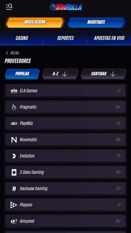 Proveedores de juegos de casino WinRolla