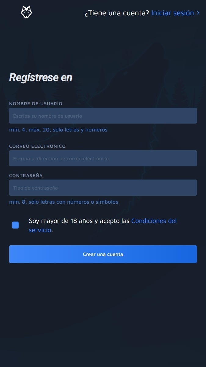 Crear una cuenta Cómo registrarse en Wolfbet España