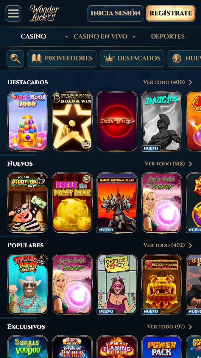 Juegos de casino disponible en WonderLuck España